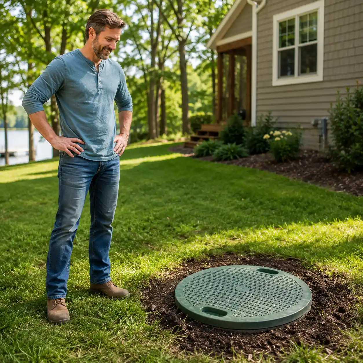 Satisfied homeowner after a septic service call in Chapin, South Carolina