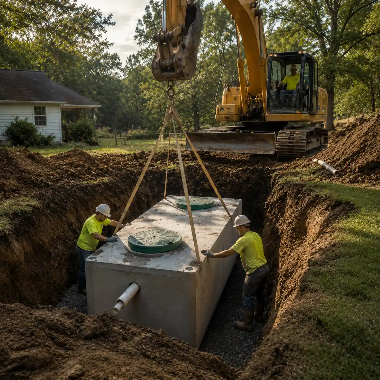 New septic tank being installed near Columbia, SC