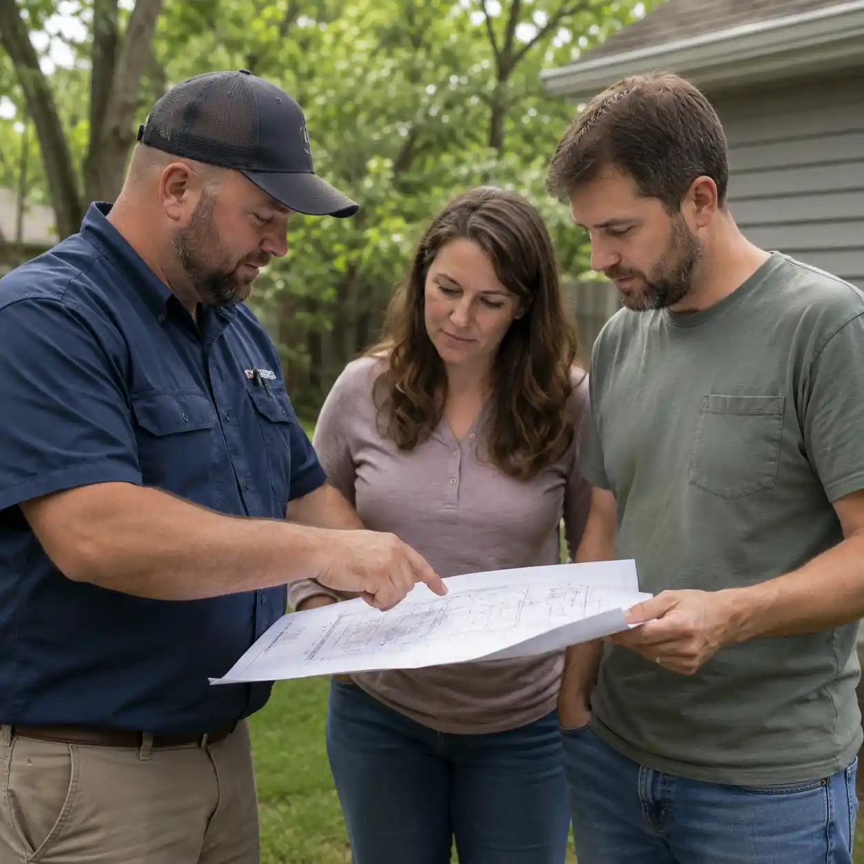Columbia Septic Services technician explaining findings to a homeowner